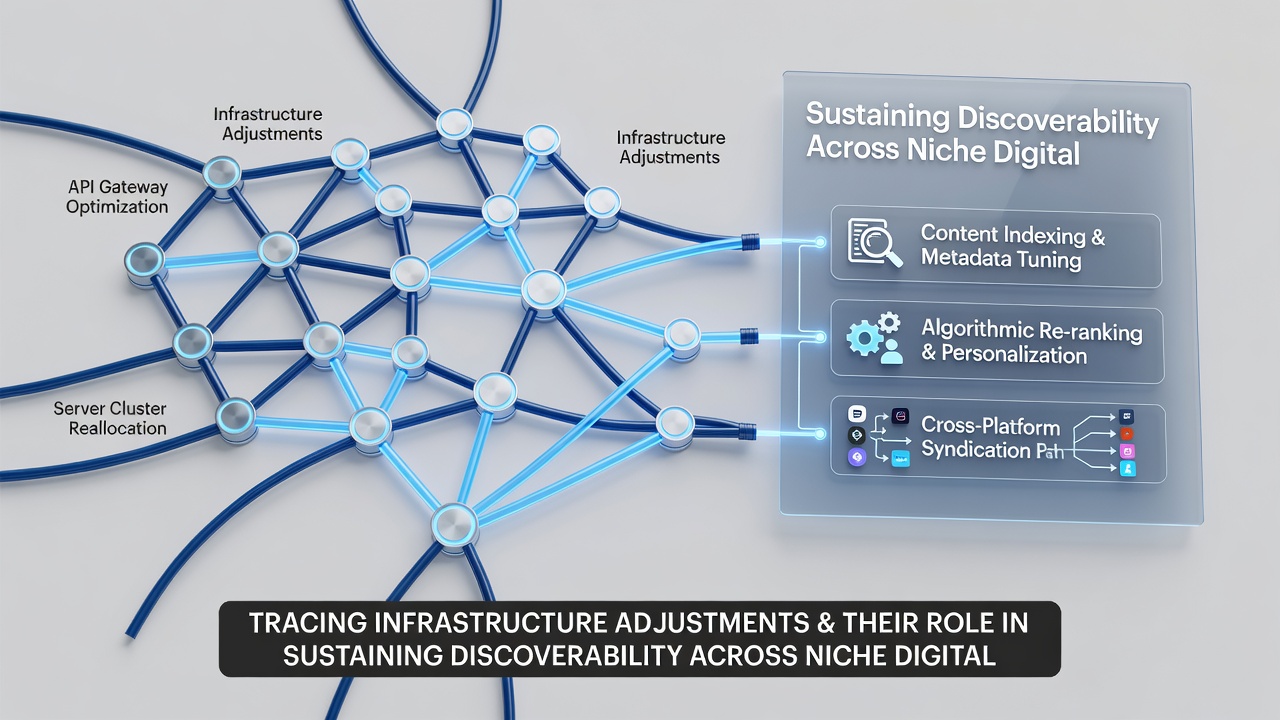 Network topology map illustrating discoverability pathways after infrastructure changes in specialized digital platforms